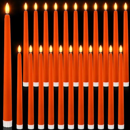 Macarrie 24 Packs Flameless Taper Candles Battery Operated 11 Inch Long Candle Light LED Candlesticks Fake Flickering Tapered for Wedding Halloween Christmas Decoration (Orange)