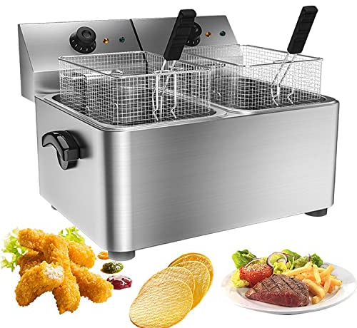 Deep Fryer, Chip Electric Pan, Fat Fryer with Removable Basket Professional Heating Element, Air Fryer for Home Commercial Stainless for French Fries Fried Chicken Donuts and More,8L2 Comfortable