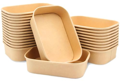 La Llareta 25 Pieces Kraft Paper Salad Box, Paper Square Lunch Box, Take Out Salad Box, Oil and Water Resistant, for Takeaway, Fitness Lunch, Salad (1000ml)