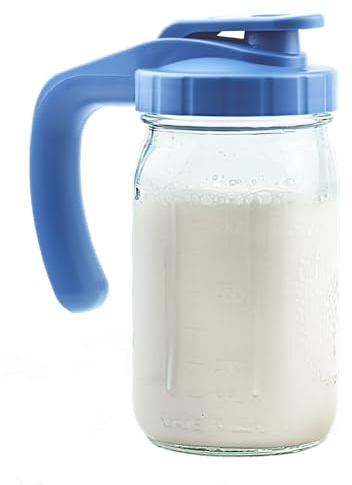 Glass Mason Jar Pitcher with Lid - Wide Mouth,1 Quart (32oz / 1 Liter) LIVEBAY Breast Milk Pitcher, Heavy Duty Glass Breastmilk Storage Container for Sun Tea, Juice, Cold Brew Coffee