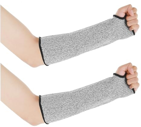 Lahviuu Schnittfeste Ärmel,1 Paar Ärmelschoner mit Daumenloch,Hitzebeständiger Ärmelschutz Schnittfest Armstulpen Unterarmschutz Arm Sleeve Schnittschutz Armschutz Protektor,für Garten Küche,Grau