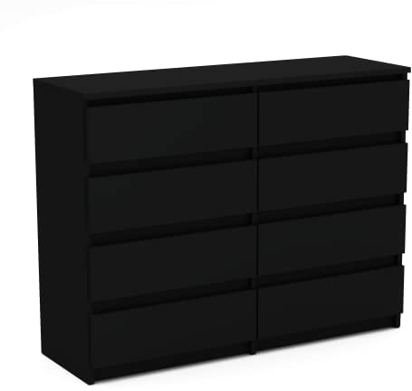 MRBLS Kommode mit 8 Schubladen Sideboard Schubladenschrank Kleiderschrank Modern Möbel mit Schubladen für Ihr Schlafzimmer (Schwarz Matt) – 120 x 92,5 x 33,5 cm (B/H/T)