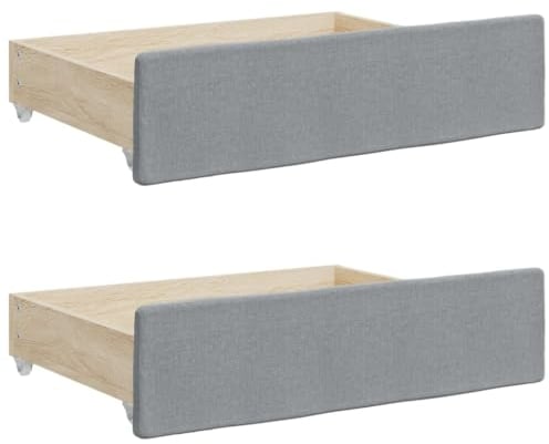 vidaXL Bettschubladen 2 STK., Bettkasten mit Rollen, Schubkasten Schublade für Bett, Bettschubkasten Unterbettschublade, Hellgrau Holzwerkstoff Stoff
