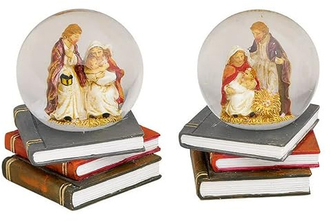 Generisch 2 Stück Schneekugel Weihnachten Krippenszene Krippe Deko Figuren 6x6x5 cm, Klassisch, Mehrfarbig, Glas, Polyresin