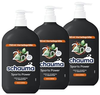 Schauma Schwarzkopf for Men Sports Power Shampoo (3x 750 ml) Kräftigungsshampoo, 2in1 Formel zum waschen von Haar und Körper, Erlebe mit Carnitin-T & Protein den Frische-Kick