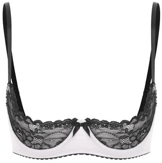 Agoky Women's Sexy 1/4 Cup Lace Bra Padded Unlined Underwire Push Up Balconette Every Day Bra White E 3XL