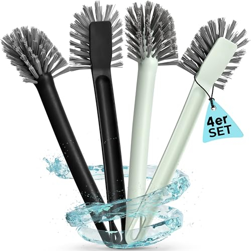 Nictario Spülbürste recycelt [4er Set] mit Nylonborsten und Schaber - spülmaschinenfeste Abwaschbürste in Premium Qualität - hygienische Küchenbürste (2 x Hellgrau / 2 x Anthrazit, Oval)