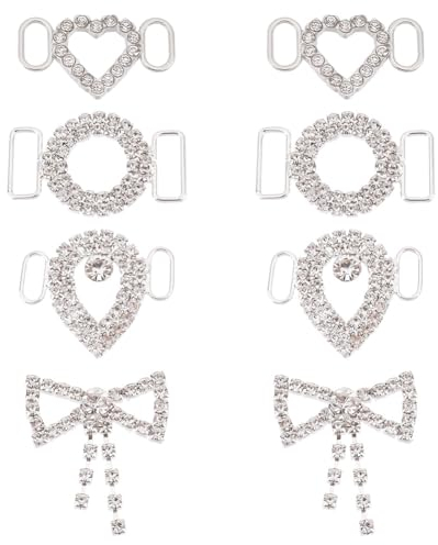 GOMAKERER 8 Stück 4 Stile Strass-Schnürsenkel-Anhänger, Legierung Schuhe Zubehör Metall Dekorative Abnehmbare Schnürsenkel Dekoration Strass Schnürsenkel Schnalle Für Freizeitschuhe Sneakers Stiefel