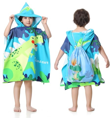 MOKANI Badeponcho Kinder mit Kapuze, Mikrofaser Handtuch Poncho mit Kordelzugbeutel, Weich & SaugfäHig Strandtuch Badetuch Badehandtuch füR Jungen (Kinderhöhe: 85-110 cm)