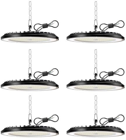 6 Pack 150W UFO LED High Bay Light 22500LM, 6000K Super Bright Workshop Lighting, IP65 Waterproof LED Garage Industrial Lights, Commercial Bay Lighting for Workshop, Warehouse, Garage, Factory