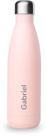 Qwetch - Bouteille Personnalisée Isotherme 500ml Pastel - Gourde Nomade Inox Recyclé - 24h Froid et 12h Chaud - Etanche, Sans BPA & Réutilisable (Rose)