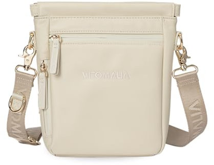 Vitomalia® Deluxe Tasche für Hunde: Multifunktionale Umhängetasche mit waschbarer Leckerlitasche, Gassitasche, Futtertasche, Kotbeutelspender & Magnetverschluss - Perfekt für Gassi & Training (Beige)