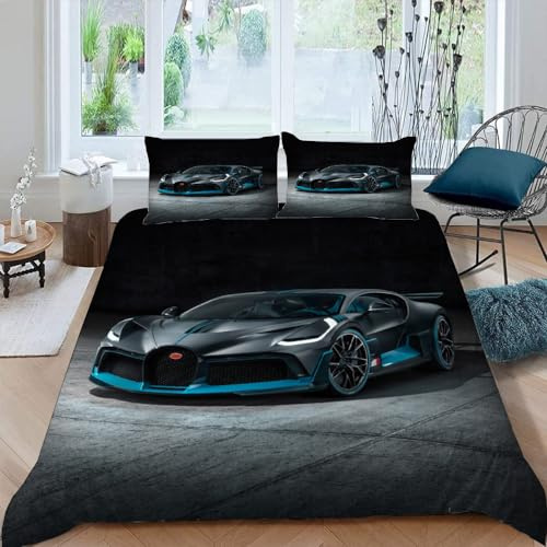 Sportwagen Bettwäsche-Sets,Microfaser Bettwäsche 135X200 + 80X80 Kissenbezug,Schwarzes Auto 3D Bettbezug Mit Reißverschluss Sommer Winter Für Kinder,Single Bed,A3