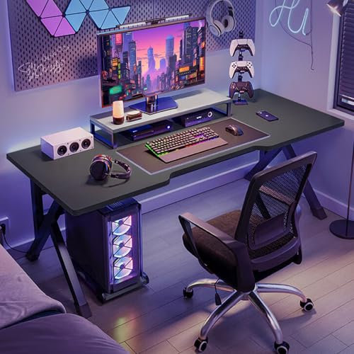 Katolang Gaming Desk,Computer Table,100 x 60 cm Sturdy PC Workstation Ergonomic Gamer Desk with X-shaped Steel Legs and Cable Holes for Home and Office 60x100cm