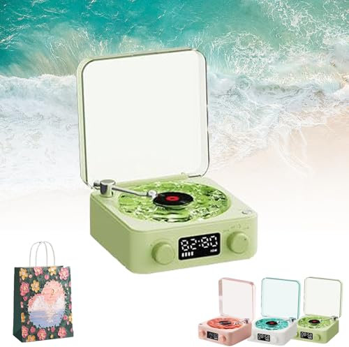 Retro-style Wireless waves vinyl Bluetooth Speaker, aquavinyl speaker, the waves vinyl player, 2024 New Portable Vintage Vinyl Speaker with Adjustable Light and Time (Green)