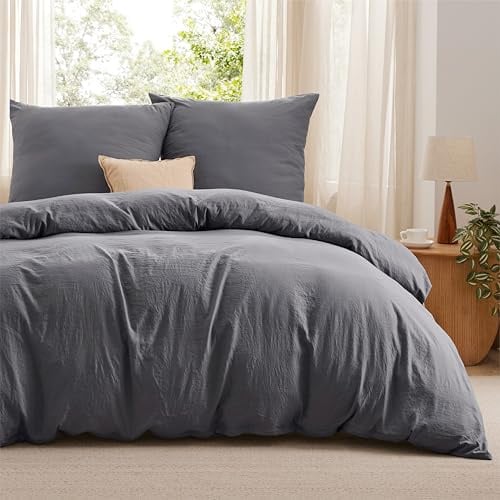 BEDSURE Bettwäsche 200x200 3teilig Baumwollähnlich - Anthrazit, 2 Kissen | Bettwäsche-Sets Mikrofaser, 1 Bettbezug+2x80x80 Kissen, Oeko-TEX Bedding mit Reißverschluss, Extra Weich & Atmungsaktiv