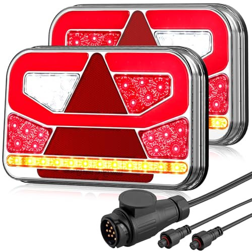 AUTOUTLET Anhänger Rückleuchten Set 12-30V, 60 LED Rücklicht Anhänger Beleuchtung 13 Polig, 5M abnehmbares Kabel & 6 Funktionen,PKW LKW Anhängerbeleuchtung mit E-Zertifiziert(KEINE Kennzeichenlicht)