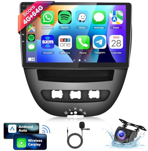 8 Kern 4G+64G Autoradio Android 13 für Peugeot 107/Citroen C1/Toyota Aygo 2004-2014, 10.1 Zoll HD IPS Touchscreen Auto Radio mit DSP Carplay Android Auto GPS Wi-Fi Bluetooth FM RDS Rückfahrkamera