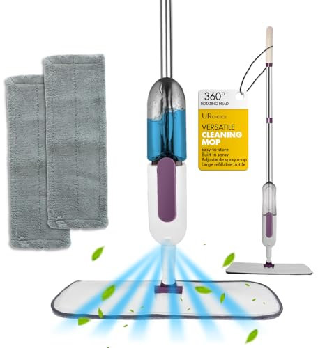 UR CHOICE Spray Mop for Floor Cleaning - Microfiber Flat Mop with 550ml Refillable Bottle, 2 Washable Pads, 360° Swivel Head, Lightweight Design for Hardwood, Tile, Laminate, and Vinyl Floors (PURPLE)