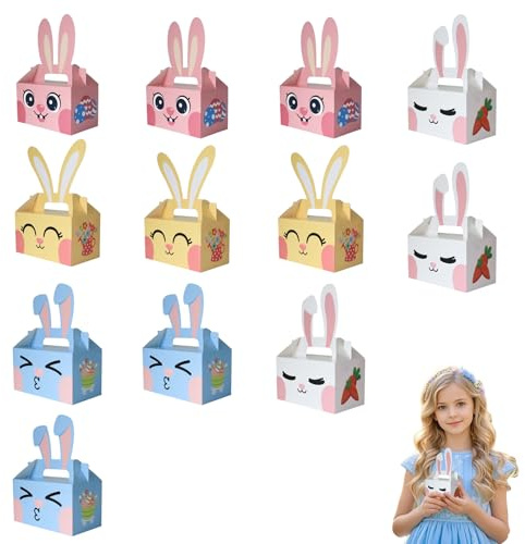 KUBDPQOR Frühlingsfest-Verpackung - 12 Stück Häschen-Geschenkboxen - Tüten zum Befüllen, Gras, Körbchen, Geldgeschenk Frühlingsfest - Lustige und Wiederverwendbare Geschenkboxen für die Kleinen