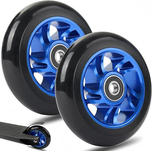 Roller Reifen, 2 Stück 100mm Scooter Räder Ersatzräder, Roller Zubehör mit Felgen Aus Aluminiumlegierung, 88A Vollreifen mit Hochpräzisen Lager Kompatibel für Meisten Stuntscooter und E Scooter
