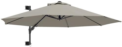 Outsunny 3 M Wall Mounted Garden Parasol Umbrella with Rotate, Outdoor Market Umbrella Sun Shade Canopy with 8 Ribs, Light Grey