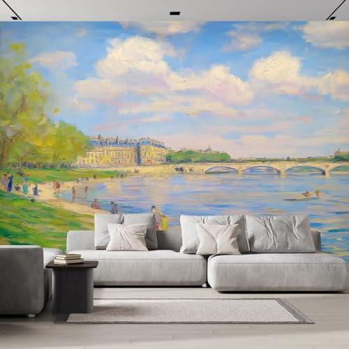 Fototapete 150x105cm Sommer In Paris Bildtapete Ölgemälde Auf Der Seine Seide Wandtapete 3d Effekt Wand Dekoration für Wohnzimmer Schlafzimmer Flur