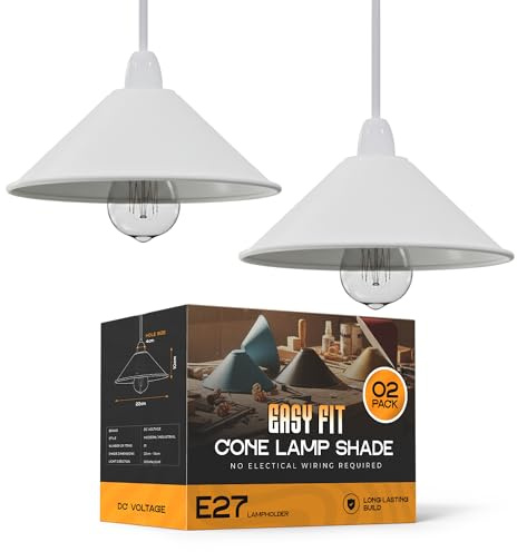 DC VOLTAGE Kegelförmiger Lampenschirm, 22 cm, Metall, Ersatz für Hängelampenschirme im Landhausstil, Glühbirnenschutz, Deckenventilator-Leuchte für Kücheninseln (Weiß)