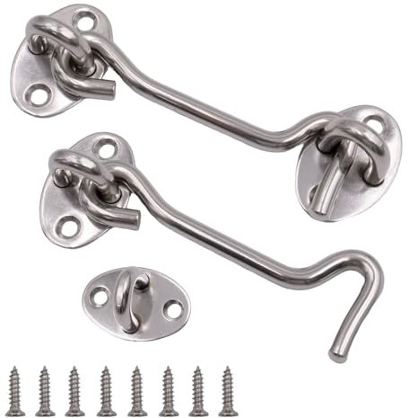 Primasage 2pcs Gancho para Puerta de Granero 3,94 in Sujeta Ventanas Abiertas Cabina de Acero Inoxidable con 8 Tornillos para Puertas de Armario Oscilantes Puertas de Madera Cerraduras (Plateado)