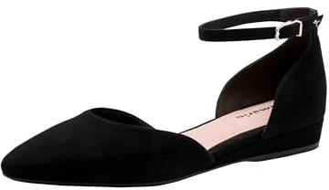 Tamaris Damen Ballerina mit Strap flach, schwarz, 37 EU