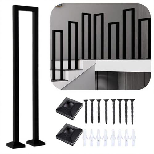 ESTGAWT Treppengeländer Innen, U Förmig Geländer Treppe Weiß,Handlauf Treppe, Treppengeländer Außen, Metall Handlauf, für Balkone Flure Wohnungen. (Vertikal schwarz, 90CM)