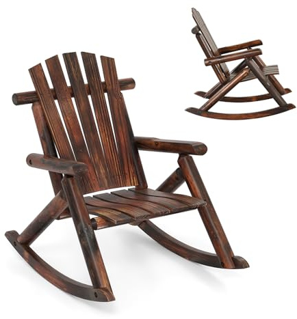 KOMFOTTEU Schaukelstuhl aus Massivholz, Schaukelsessel mit Lattensitz, Terrassensessel Belastung 150 kg, Relaxstuhl Schwingsessel für Terrasse, Patio, Garten, 69 x 91 x 97 cm