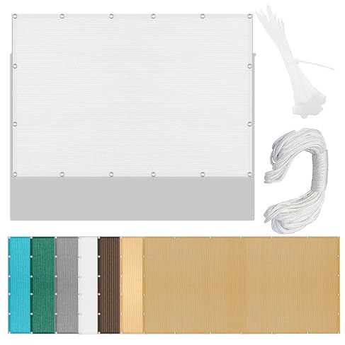 Sonnensegel Atmungsaktiv 295 x 495 cm Rechteckig Atmungsaktiv Sonnenschutz Windschutz Garten Schattierungsnetz Quadrat Ohne Bohren mit Ösen Segeltuch für Terrasse Garten, Weiß