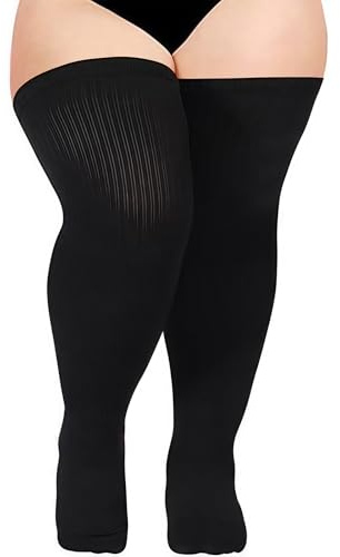 ericotry Übergröße, Oberschenkelhohe Socken für Damen, extra lang, dick, gestrickt, Overknee-Strümpfe, Oberschenkel, warme Stiefelsocken, Beinstulpen, Schwarz
