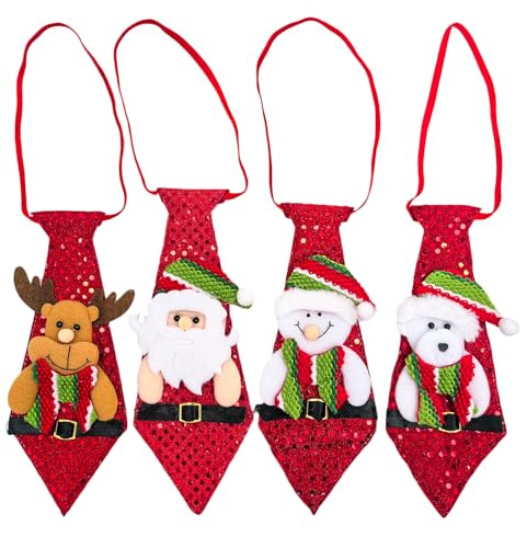 Weihnachtskrawatten 4Pcs Rot Spaß Pailletten Weihnachtsdeko Krawatten Weihnachtsmann Schneemann Hirsch Bär Krawatten Weihnachtsfeiergeschenk Weihnachtsbaum Hängende Dekoration