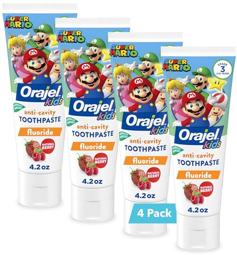 Orajel Kids Super Mario Anti-Cavity Fluoride Toothpaste, Natural Berry Flavor, 4.2oz Tube, 4-Pack