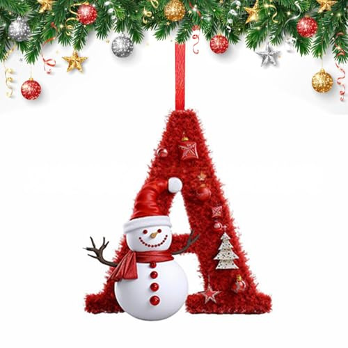 26 Letter Christmas Tree Decorate,Personalized Acrylic Letters Snowman Ornaments,Custom A to Z Hanging Christmas Pendant for Family Friends,for DIY Crafts Decorations, Home Party Festival Decor (A)
