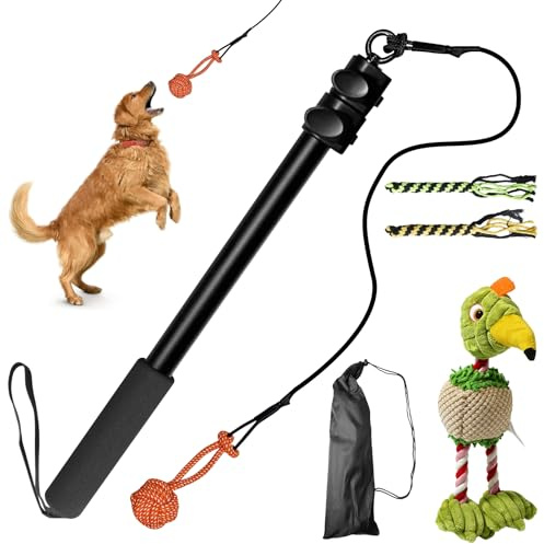 Halorin Reizangel Hunde, Profi Reizangel für Kleine Hunde Große Hund Längenverstellbare mit Ersatzseil und Interaktive Kauen Spielzeug, Aktives Hundespielzeug, Wurfspielzeug Hund Kauspielzeug, Grün