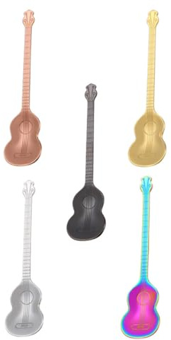 Veemoon 5 Stück Edelstahl Kaffeelöffel Gitarren Design Kreativer Dessert und Rührlöffel für Zuhause Rostfrei und Vielseitig Einsetzbar