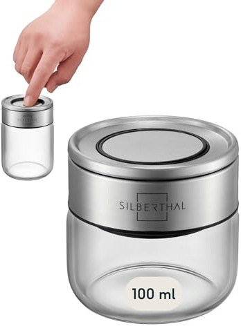 SILBERTHAL Gewürzglas Rund 100 ml - mit Klickdeckel stapelbar | Vorratsglas mottensicher für luftdichte & auslaufsichere Aufbewahrung in der Küche