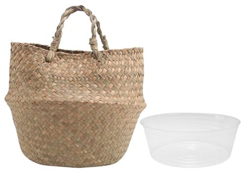 XIAOJUN Plant Basket with Liner, Woven Seagrass Belly Baskets, Decorate,Storage Laundry Picnic Grocery Straw Bag