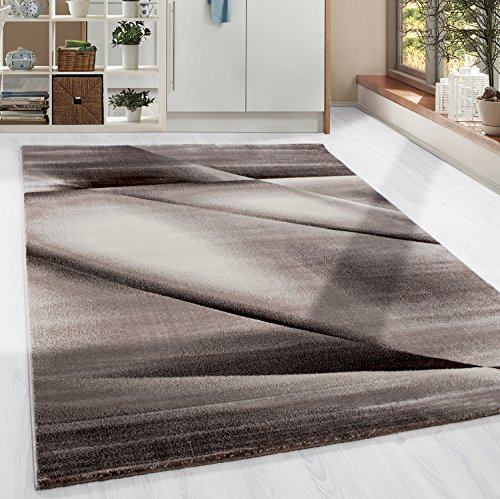 HomebyHome Teppich Wohnzimmer 120x170 cm Braun Abstrakt Wellen Design - Schlafzimmer Teppich Kurzflor Extra Weich Pflegeleicht Teppiche Waschbar Küche Esszimmer - Carpet Living Room