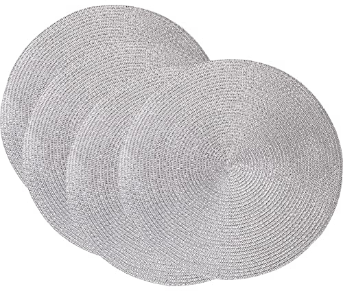 SCF2017 - Set di 4 tovagliette rotonde in plastica lucida, 38 cm, colore: Argento