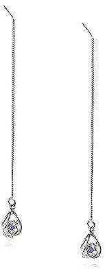 Reffeer Solid 925 Sterling Silver CZ Droplet Chain Dangle Earrings for Women Earrings Crystal Dangle Earrings Threader Tassel (A-Silver)