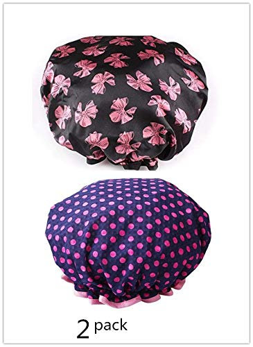 2 Pieces Double-layer Bath Cap Elastic Band Shower Hat Waterproof for Women Shower Spa (The purple)