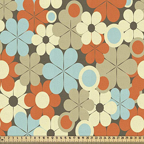 ABAKUHAUS Blumen Gewebe als Meterware, Retro einfache Blumen, Schön Gewebten Stoff für Polster und Wohnaccessoires, 1M (148x100cm), Beige und Orange