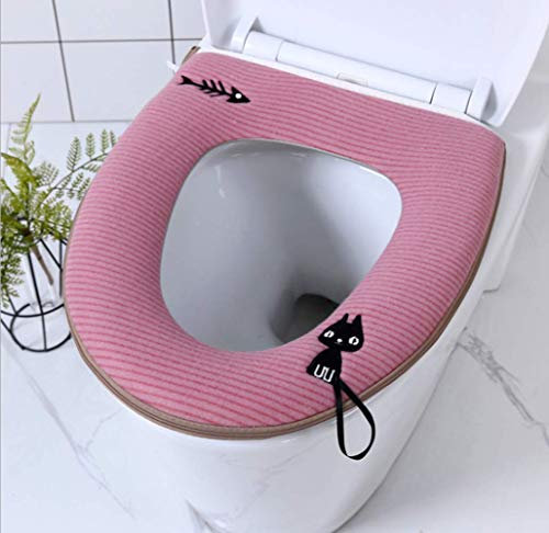 Toilet Seat Cover Cushion Pad Bathroom Warmer Washable Toilet Seat Cover Mat Toilet Seat Lid Cover Mat Pad (pink-cat)
