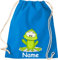 ShirtInStyle Gym Sack Kinder Turnbeutel Tiere Frosch mit Wunschnamen, Beutel Tasche Hort Kita, Farbe Sapphire