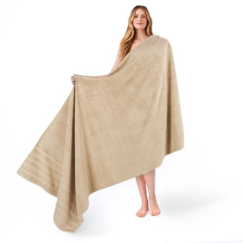 American Soft Linen Großes Jumbo-Badetuch aus 100% türkischer echter Baumwolle, 35 x 70 cm, Premium-& Luxus-Handtücher für Badezimmer, maximale Weichheit & saugfähiges Badelaken, Sandtaupe
