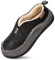 EverFoams Herren Kunstleder Hausschuhe mit Memory Foam für Indoor Outdoor Schwarz,42 EU